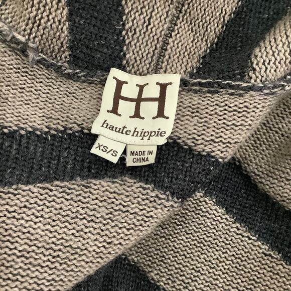 Haute Hippie Brown Tan Merino Wool Striped Jacquard XS - Small Sweater Cardigan - Picture 8 of 10